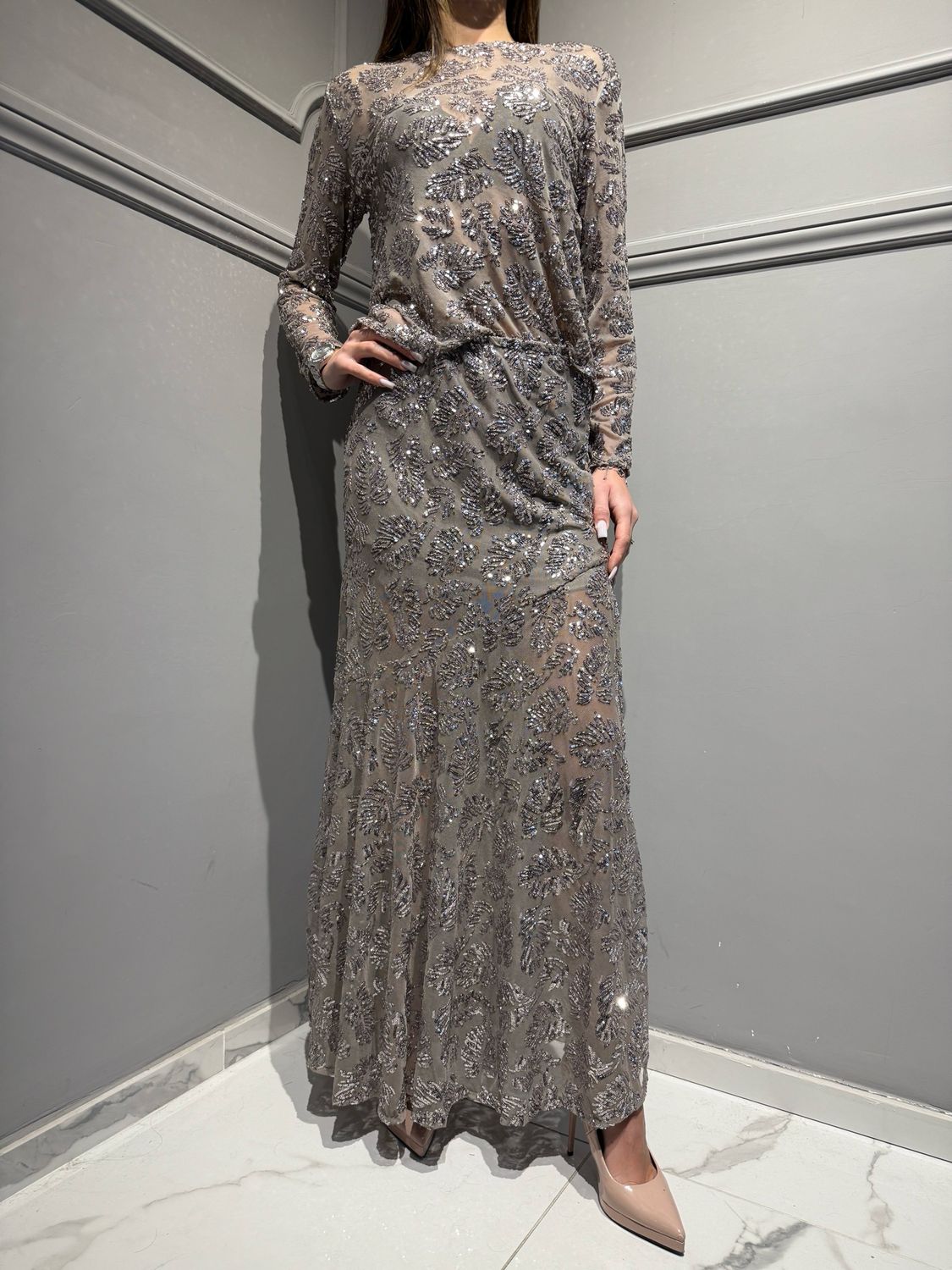 TENSIONE IN - blusa in toulle e paillettes 26C1665 grigio