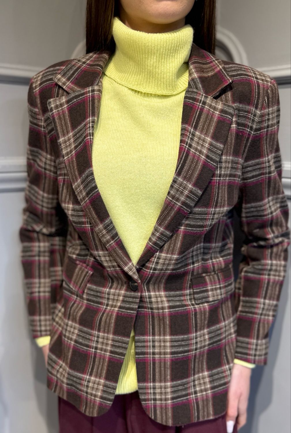 TENSIONE IN - giacca monopetto avvitata a quadri 26B1582 Moro/rosa