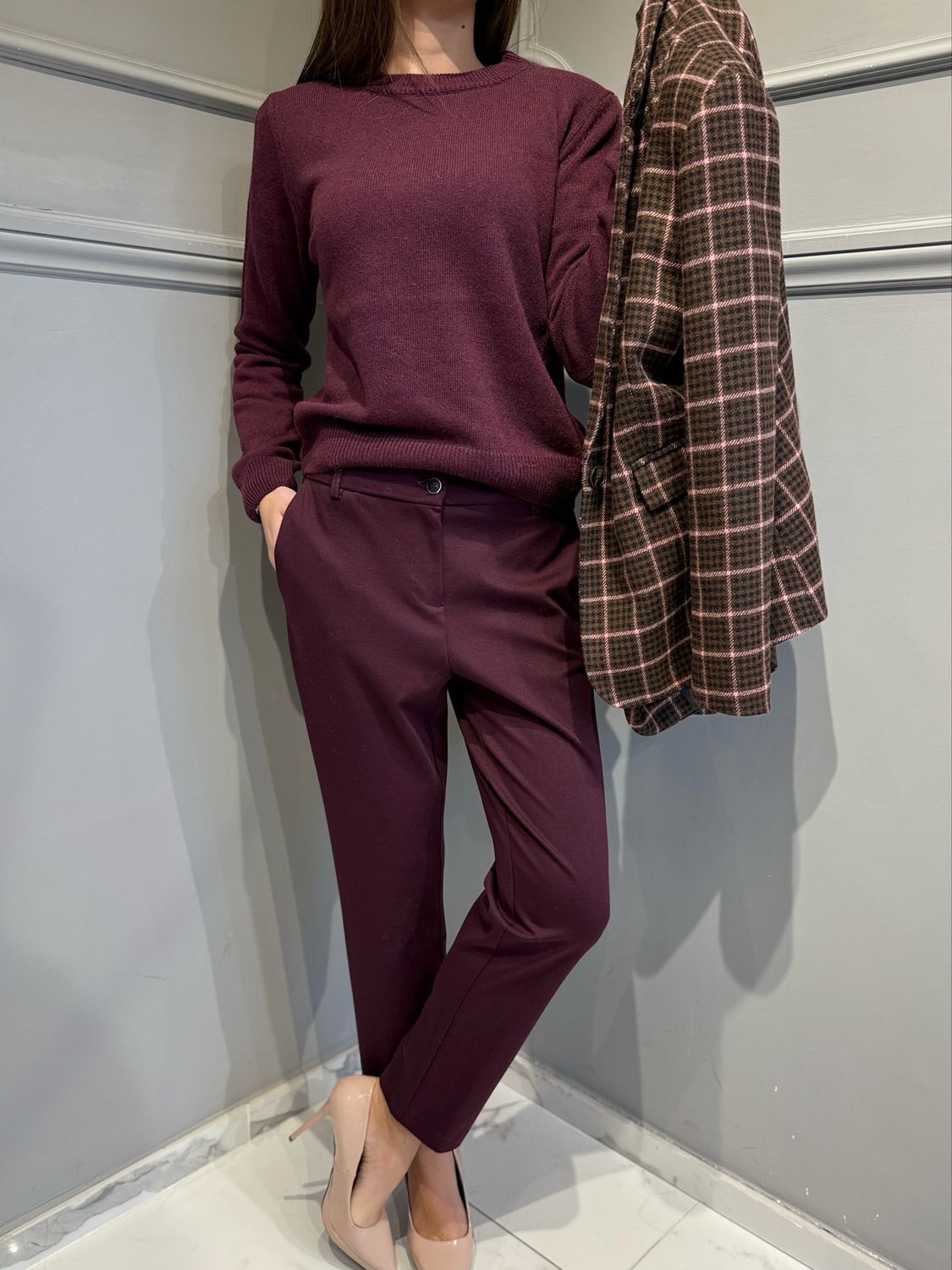 MOTEL - pantalone carro Tim punto Milano con elastico dietro 26P1457 bordeaux