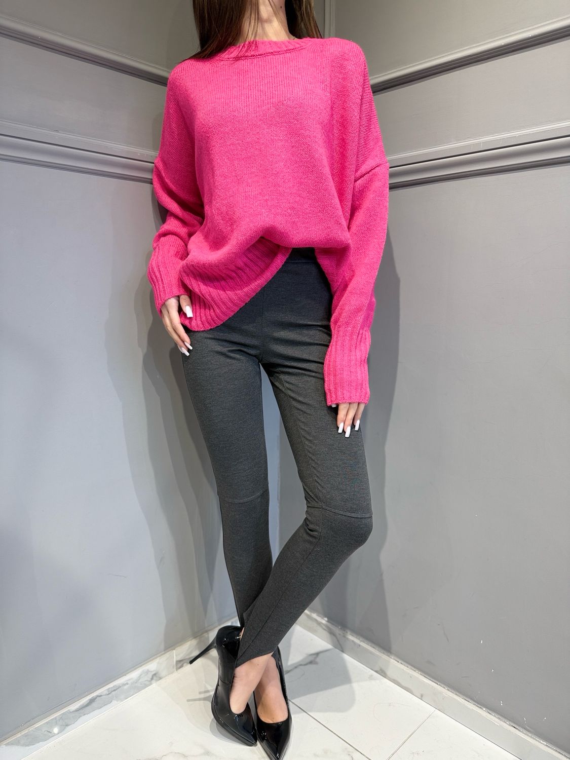 TENSIONE IN - pantalone con staffa in punto Milano 26P1201 grigio antracite