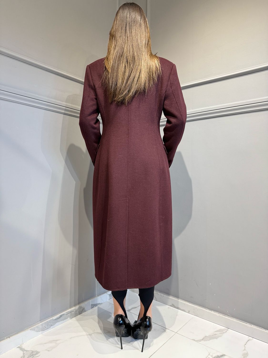 VICOLO - cappotto doppiopetto avvitato con bottoni in tessuto TF0059 bordeaux