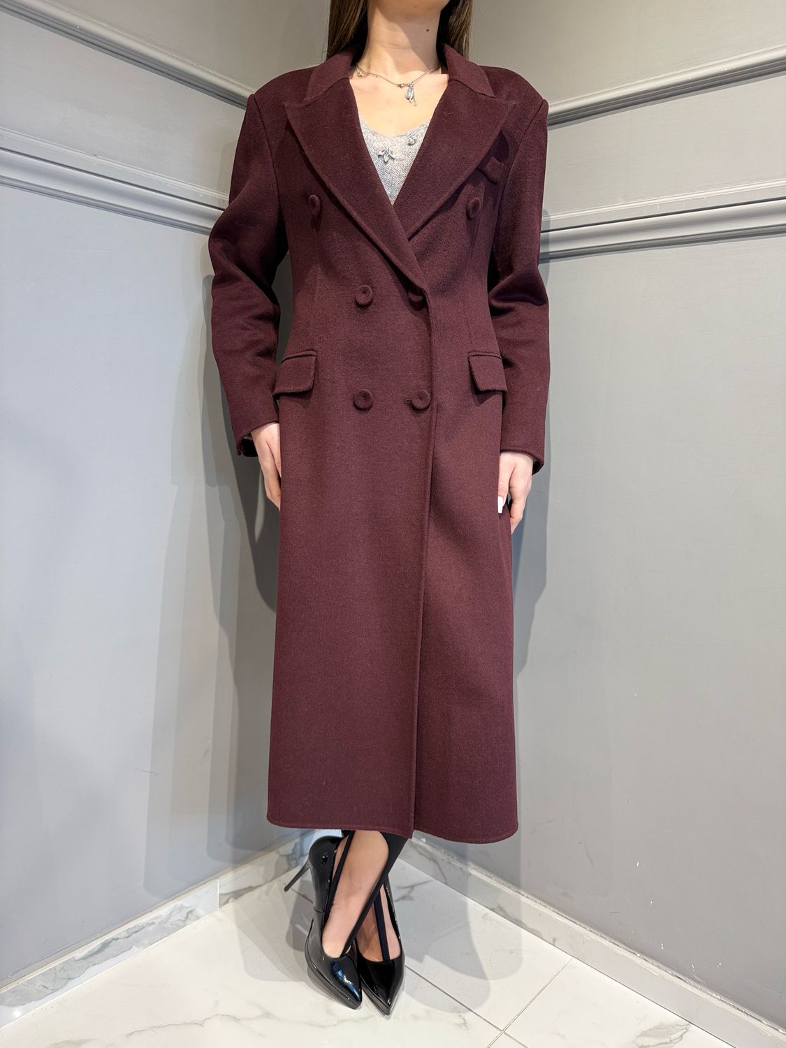 VICOLO - cappotto doppiopetto avvitato con bottoni in tessuto TF0059 bordeaux