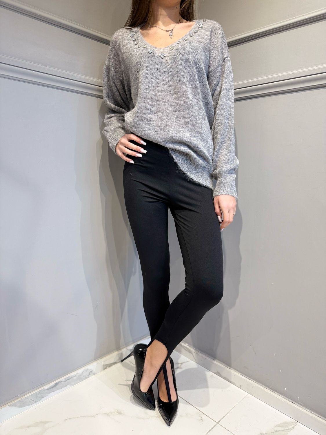 VICOLO - leggings con staffa infradito TF0976 nero