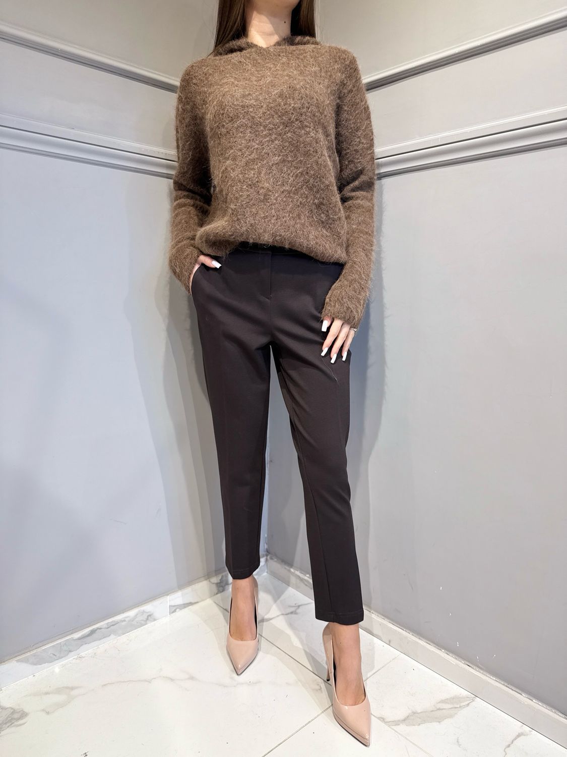 VICOLO - maglia in lana alpaca con cappuccio 55242 moro