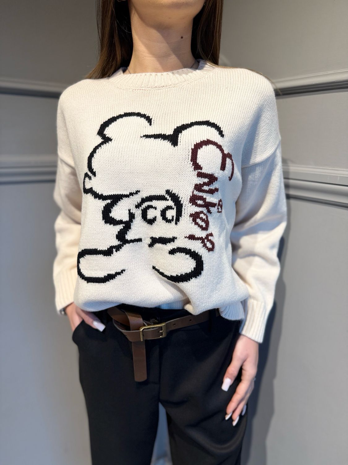 MOTEL - maglia a scatoletta con topolino W5HMJ61A400 panna