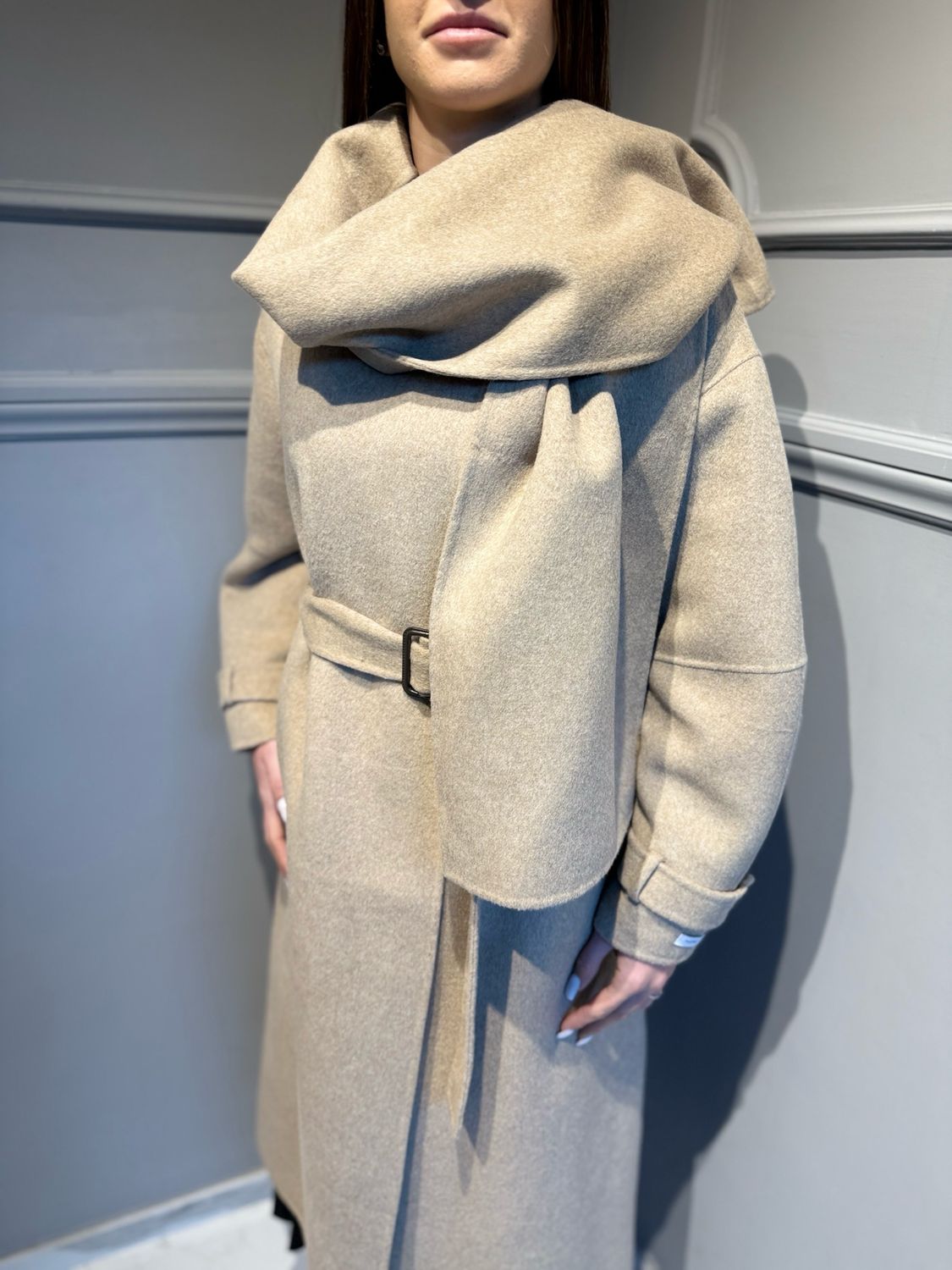 HAVE ONE - cappotto hand Made con sciarpa KHB-P002 Tortora