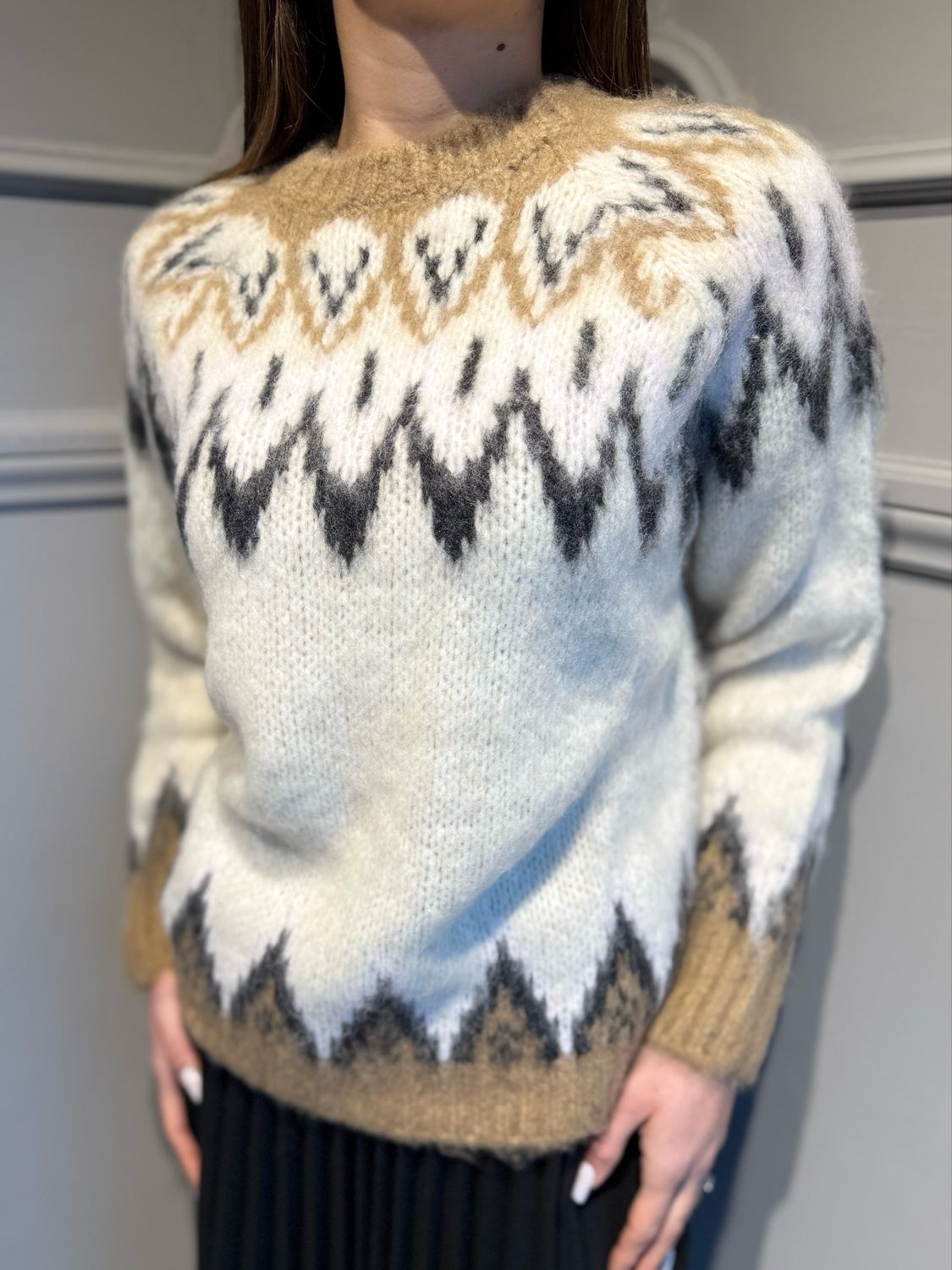 TENSIONE IN - maglia stile norvegese H26094T cammello/moro/ecru’/rosa