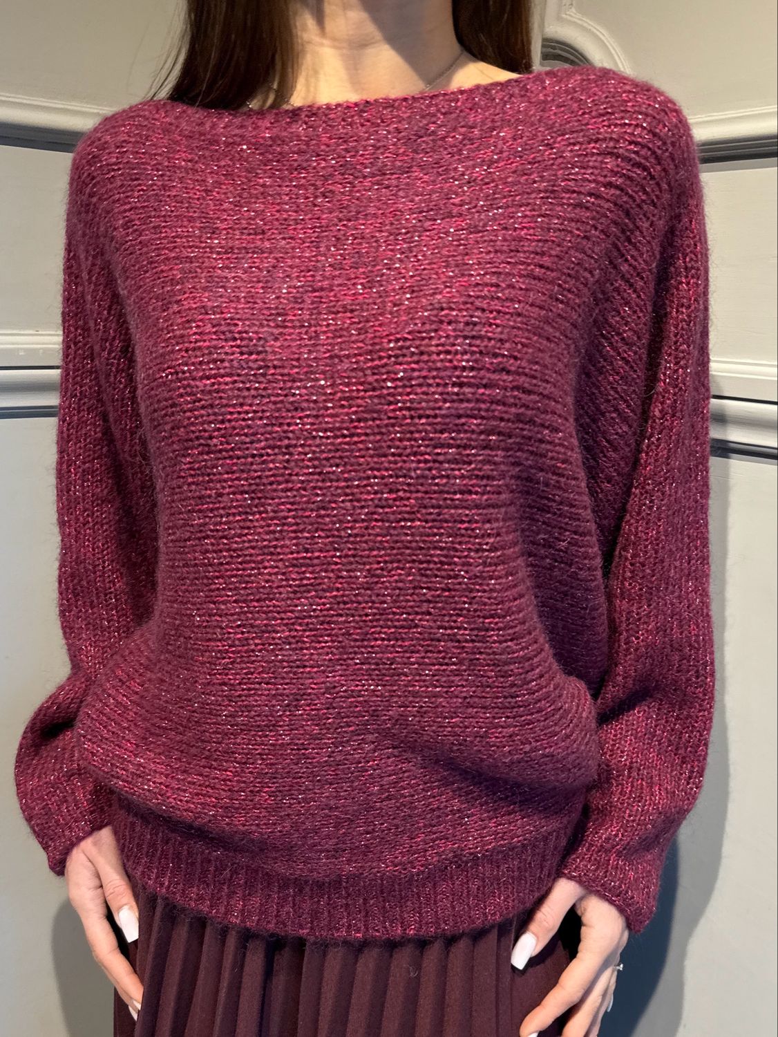 MOTEL - maglia scollo a barca in filato lurex 25A1162 bordeaux