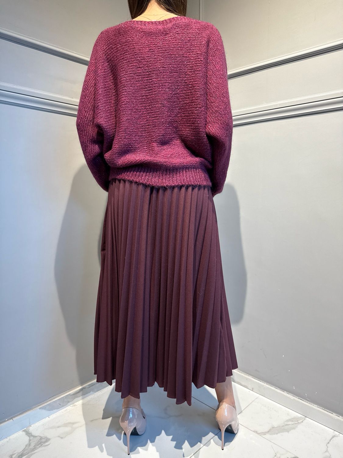 VICOLO - Gianna lunga plisse’ soleil con elastico in vita TF2193 bordeaux