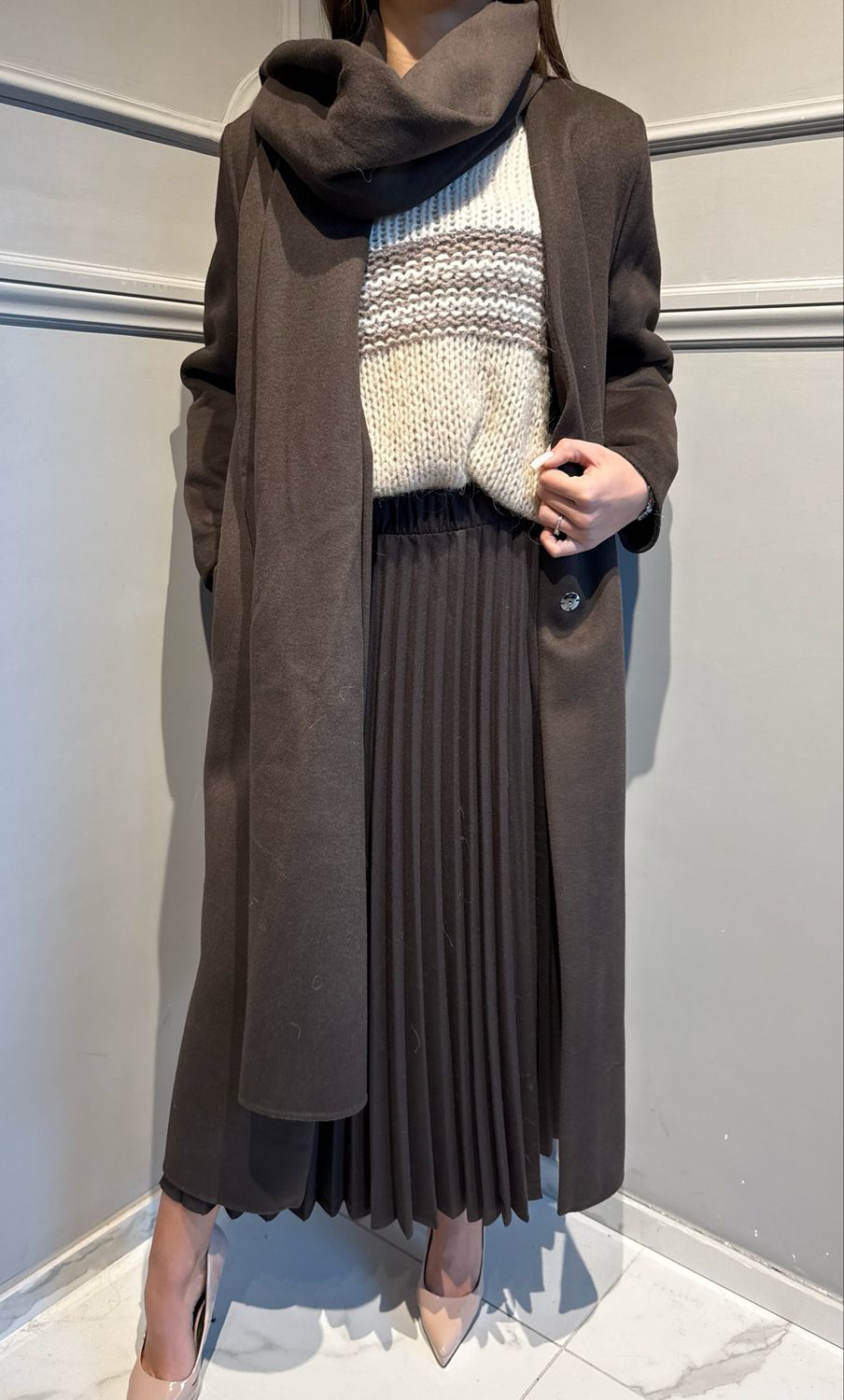 VICOLO - cappotto con sciarpa handmade TF0060 moro