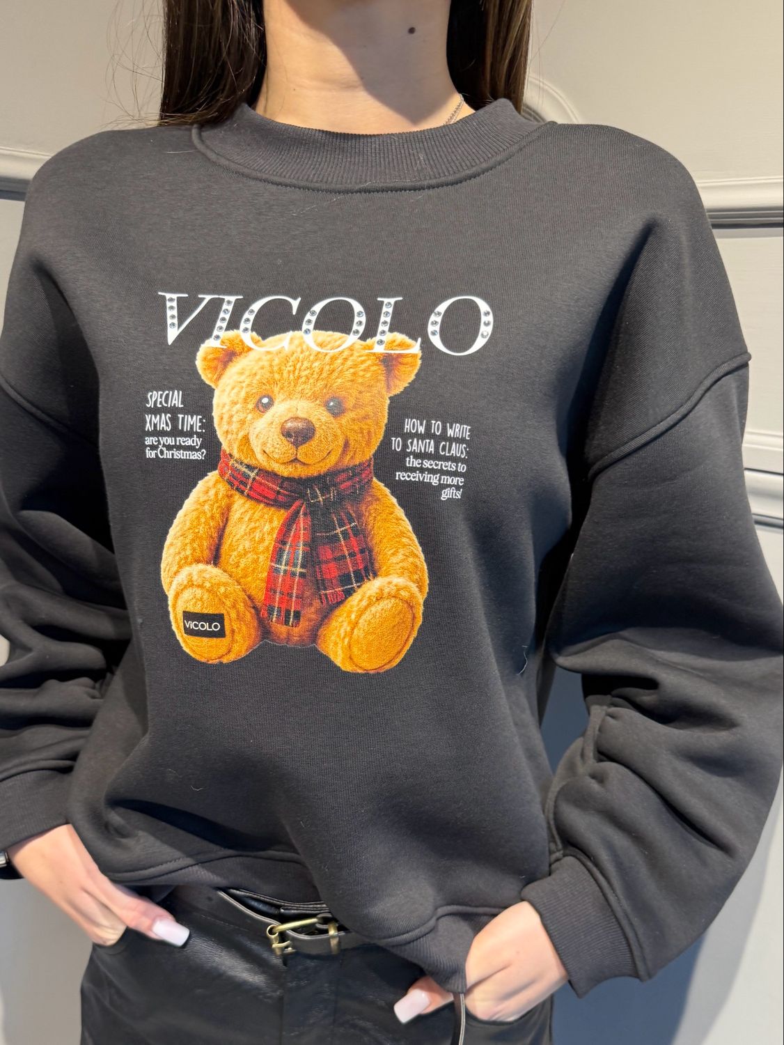 VICOLO - felpa con orsetto RF0638 nero