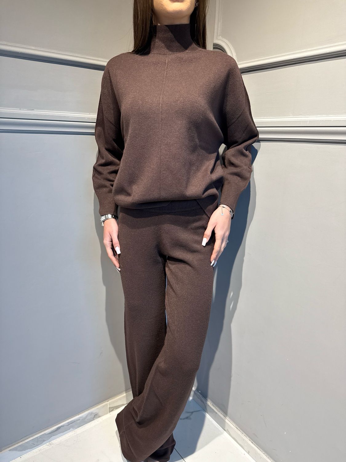 VICOLO - pantalone in maglia in viscosa 77372F moro