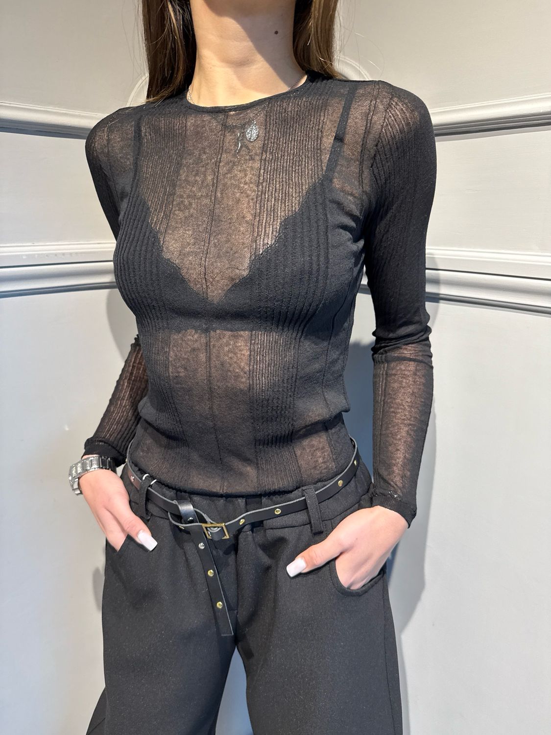 VICOLO - maglia con reggiseno in pizzo 44038F nero