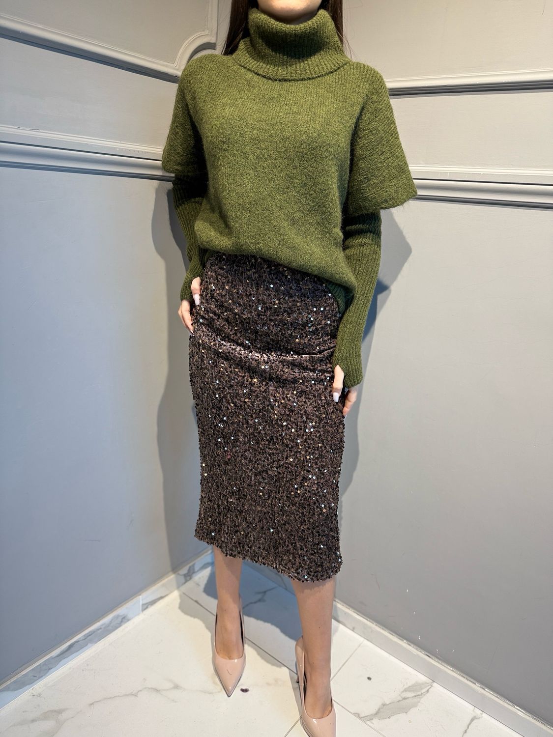 TENSIONE IN - gonna longuette in paillettes moro