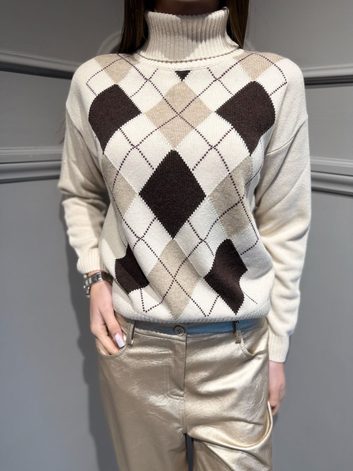 TENSIONE IN - maglia dolcevita D82122 moro/cacha/beige