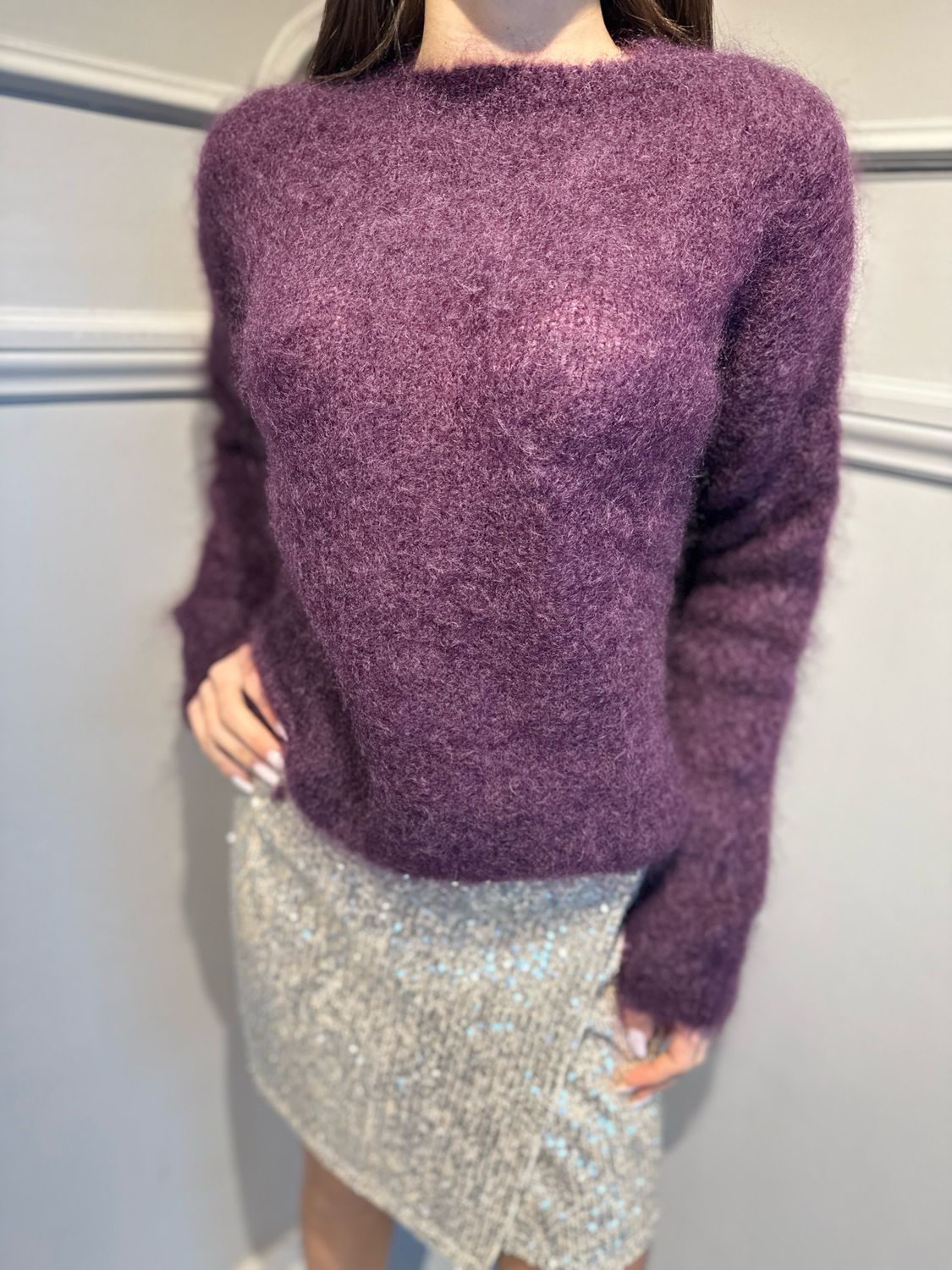 TENSIONE IN - maglia girocollo in mohair 26008 prugna