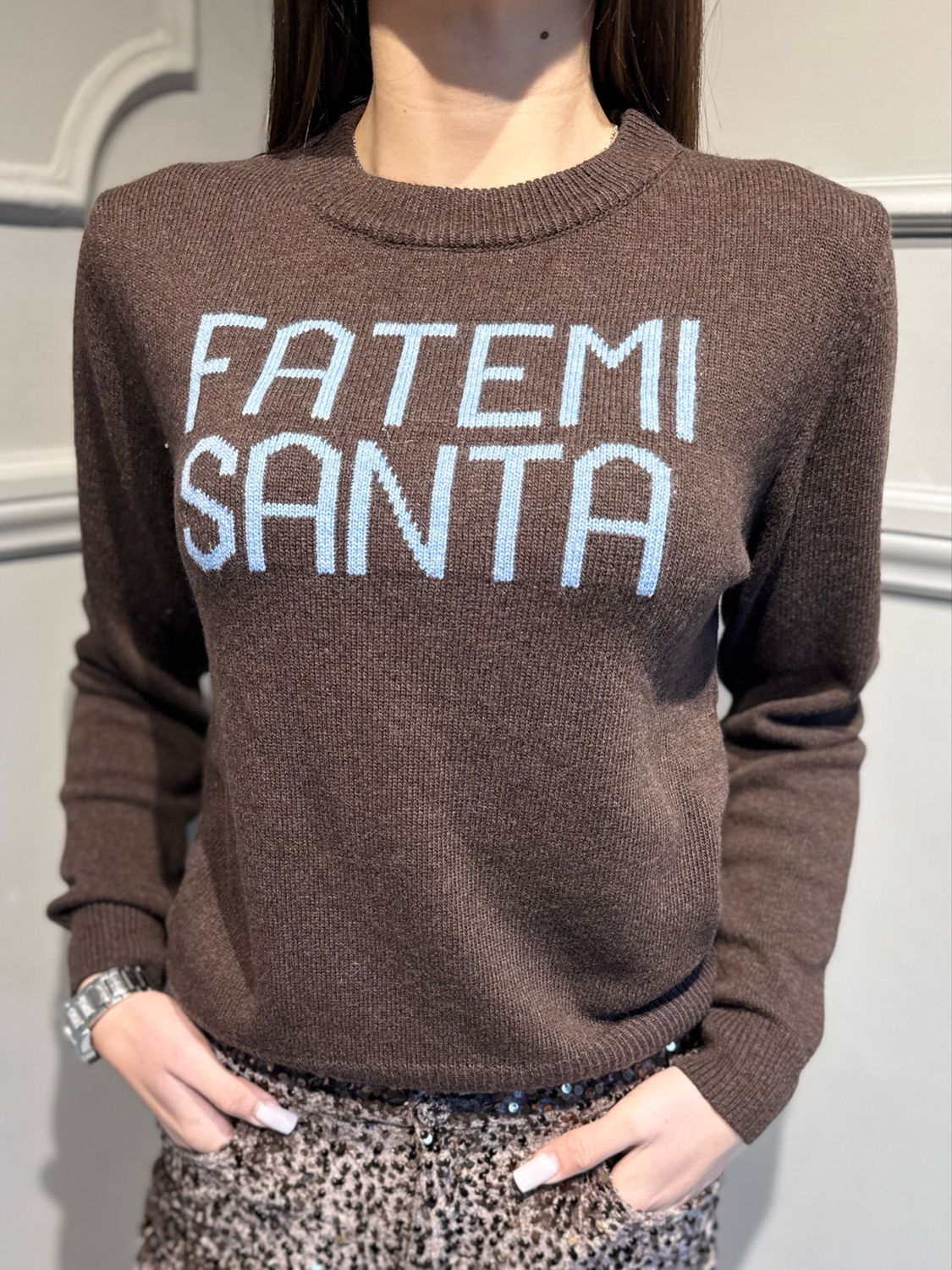 TENSIONE IN - maglia girocollo FATEMI SANTA D82072 moro/celeste