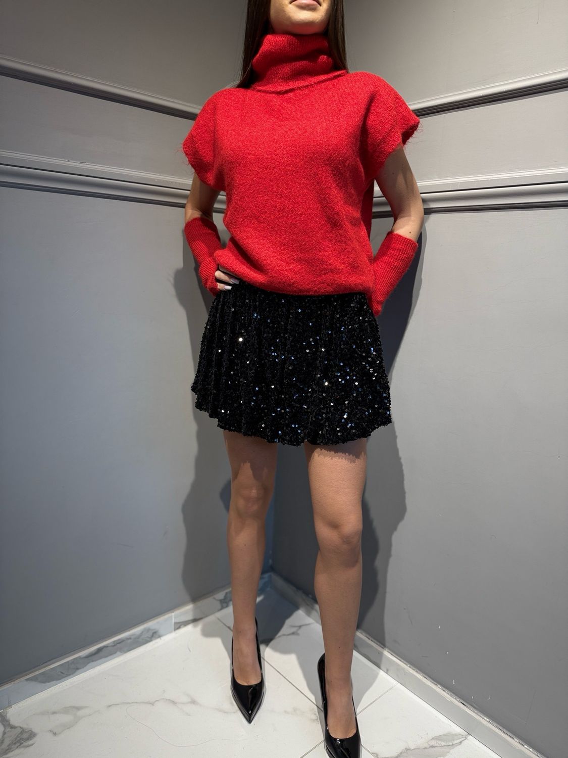 TENSIONE IN - gonna a palloncino in paillettes nero