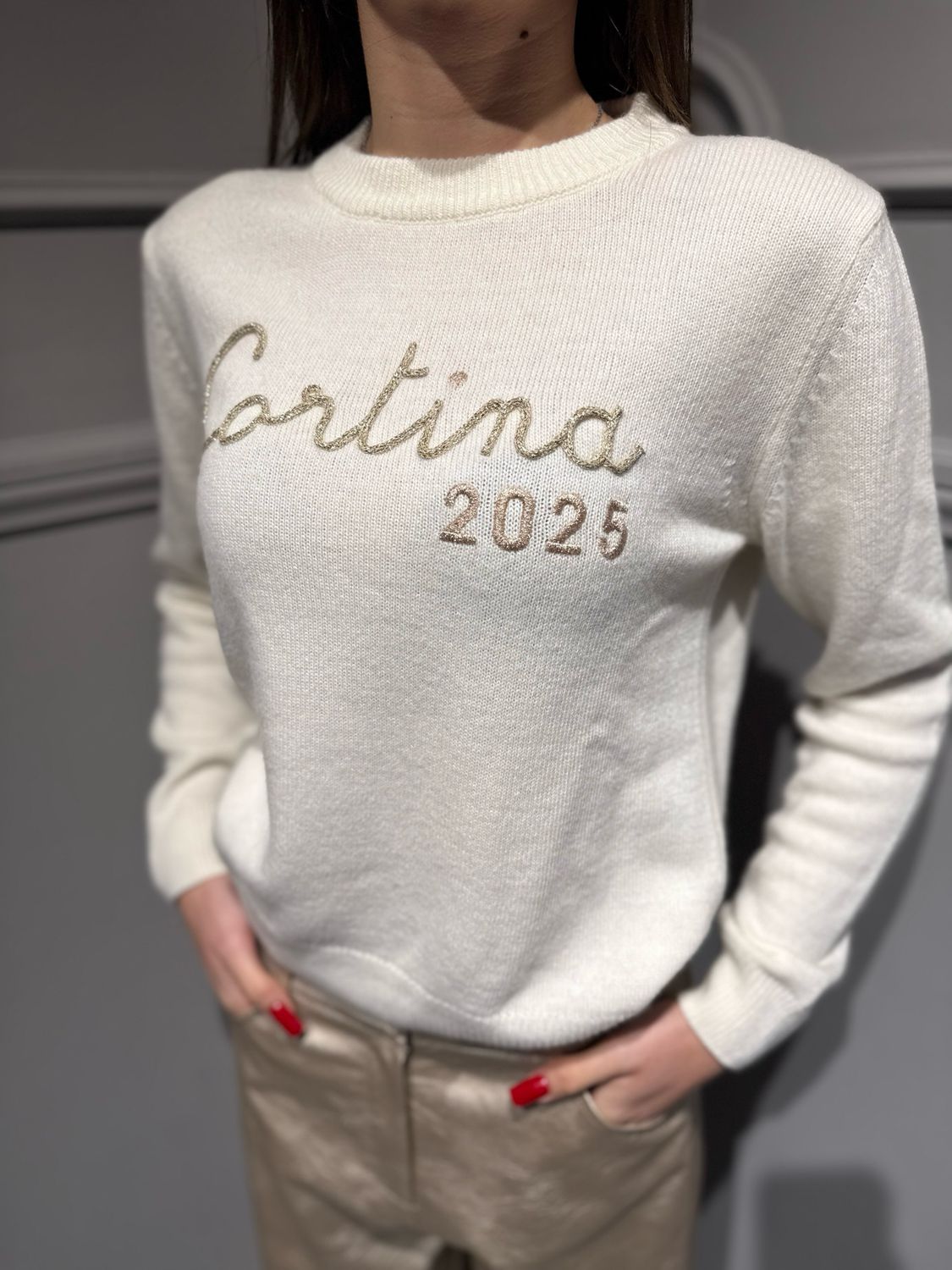 TENSIONE IN - maglia con scritta Cortina 2026 D81026/APP8 panna