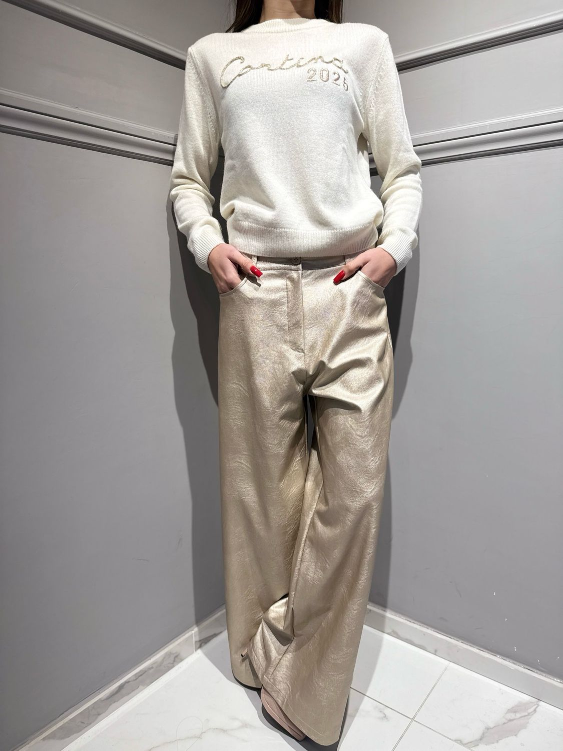 TENSIONE IN - pantalone in ecopelle laminato 224223/L