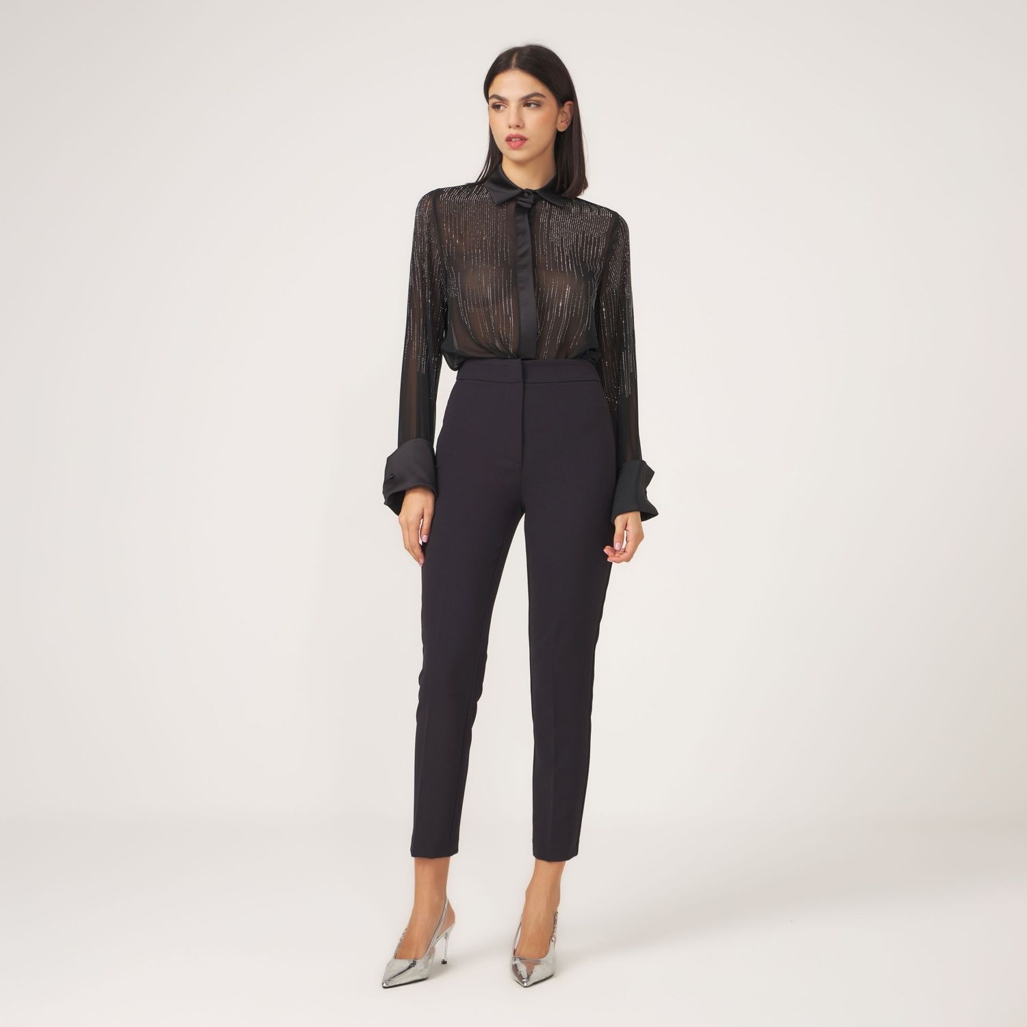 Silence Limited - Pantalone Crepe Slim Nero - NP2002CRP