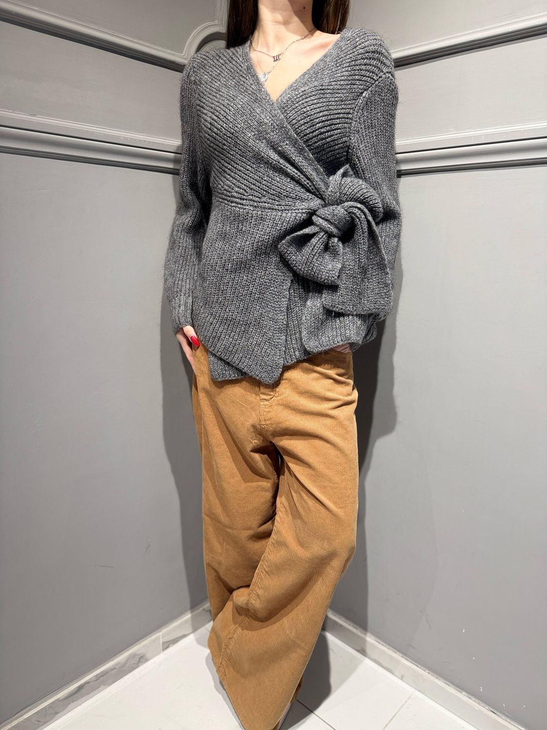 VICOLO - Cardigan incrociato in maglia 55182F - Grigio