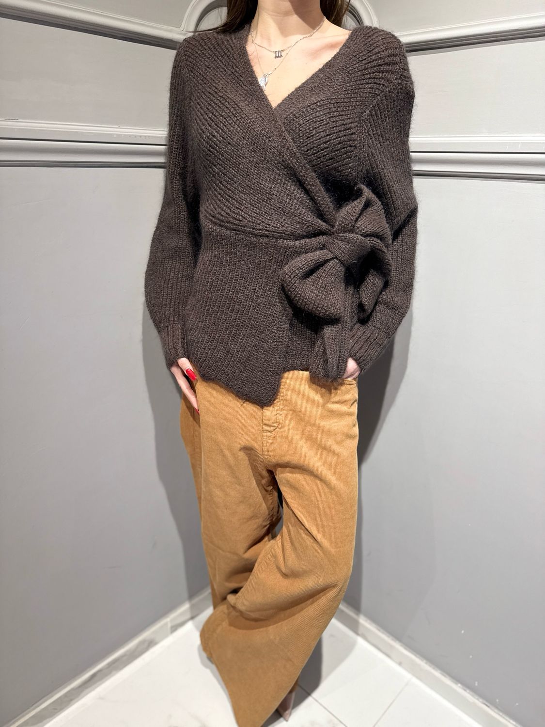 VICOLO - Cardigan incrociato in maglia 55182F - Moro