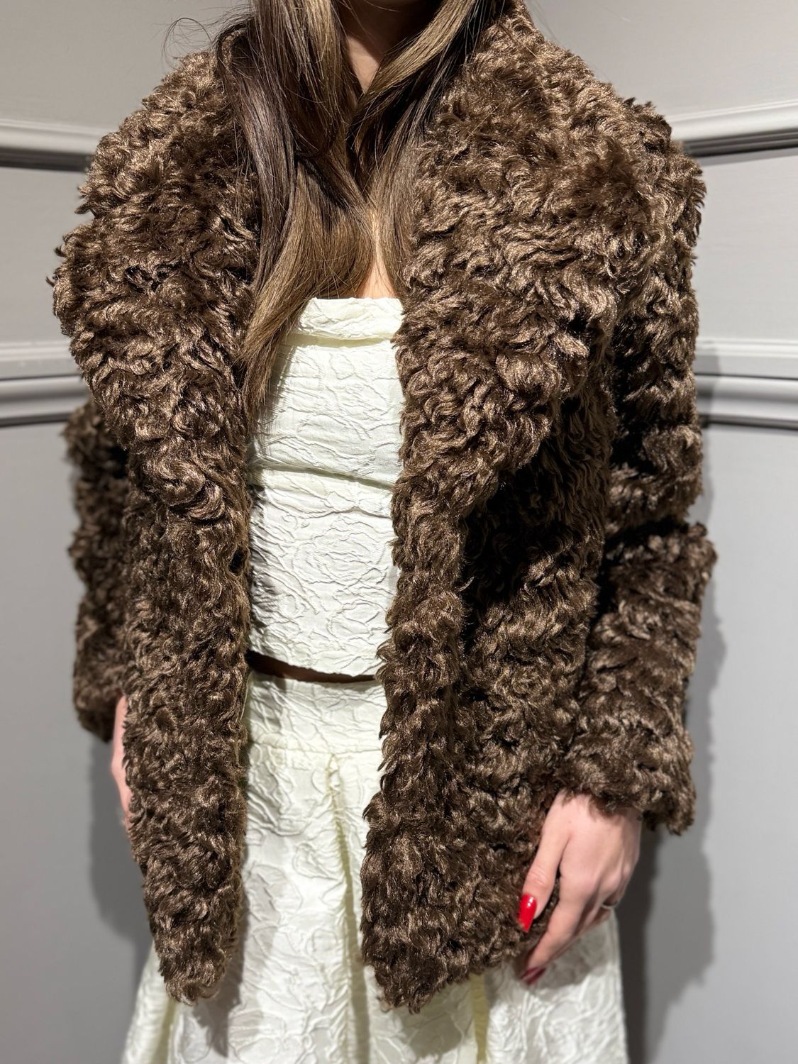 MOTEL - giacca in pelliccia ecologica tipo astragan 223239/R moro