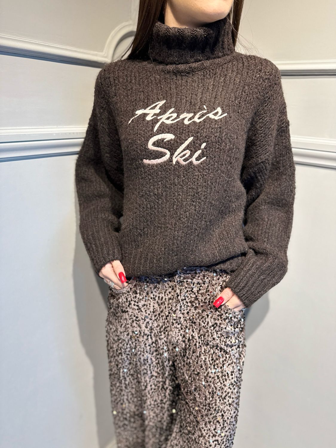 MOTEL - maglia dolcevita a scatoletta APRES SKY 25A1174 moro/rosa