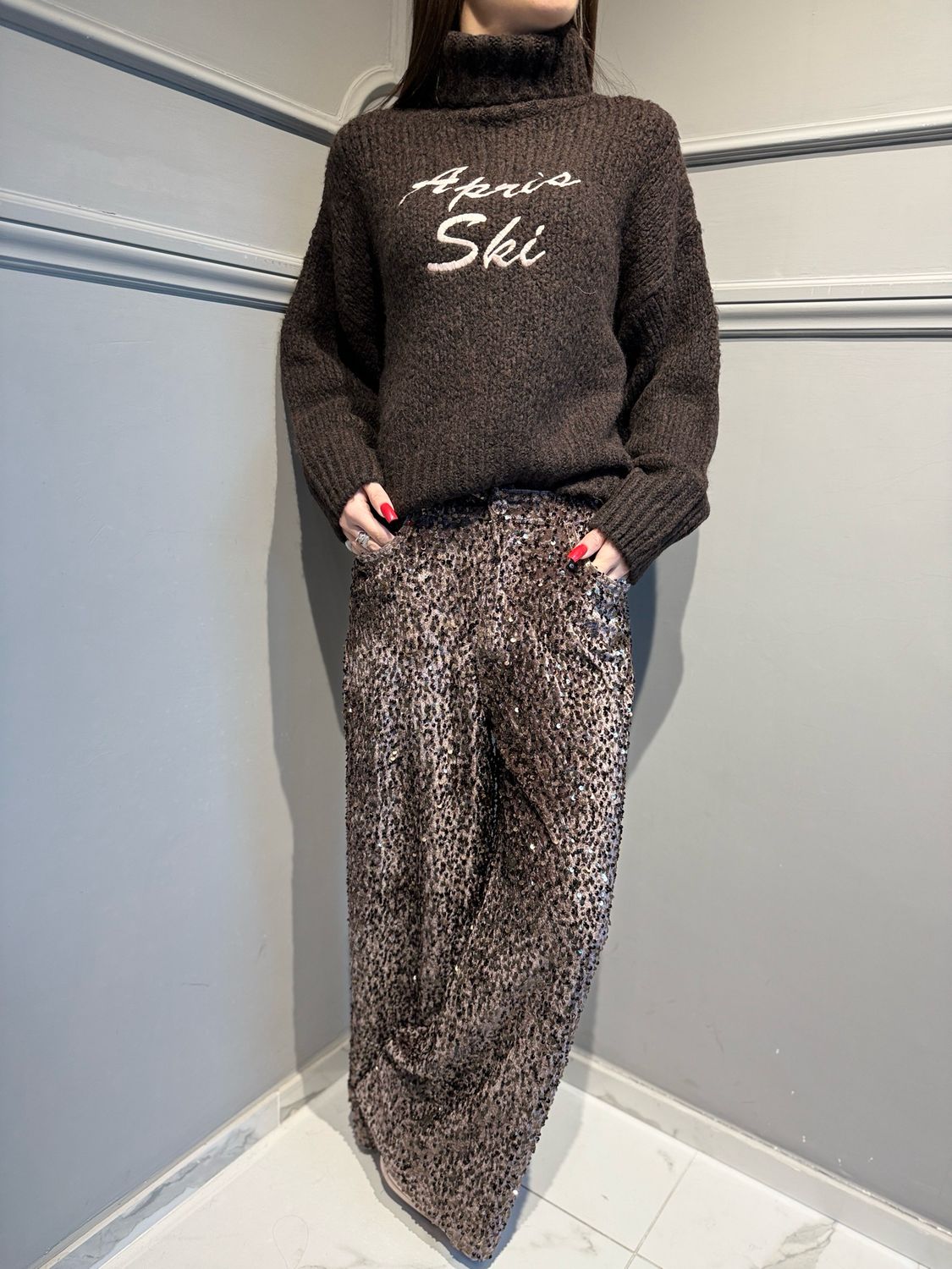 TENSIONE IN - pantalone a palazzo in paillettes moro