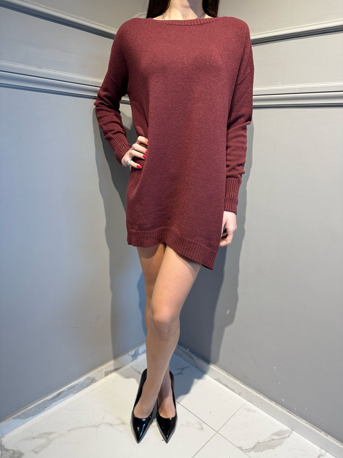 VICOLO - maxi maglia in viscosa 77337F bordeaux