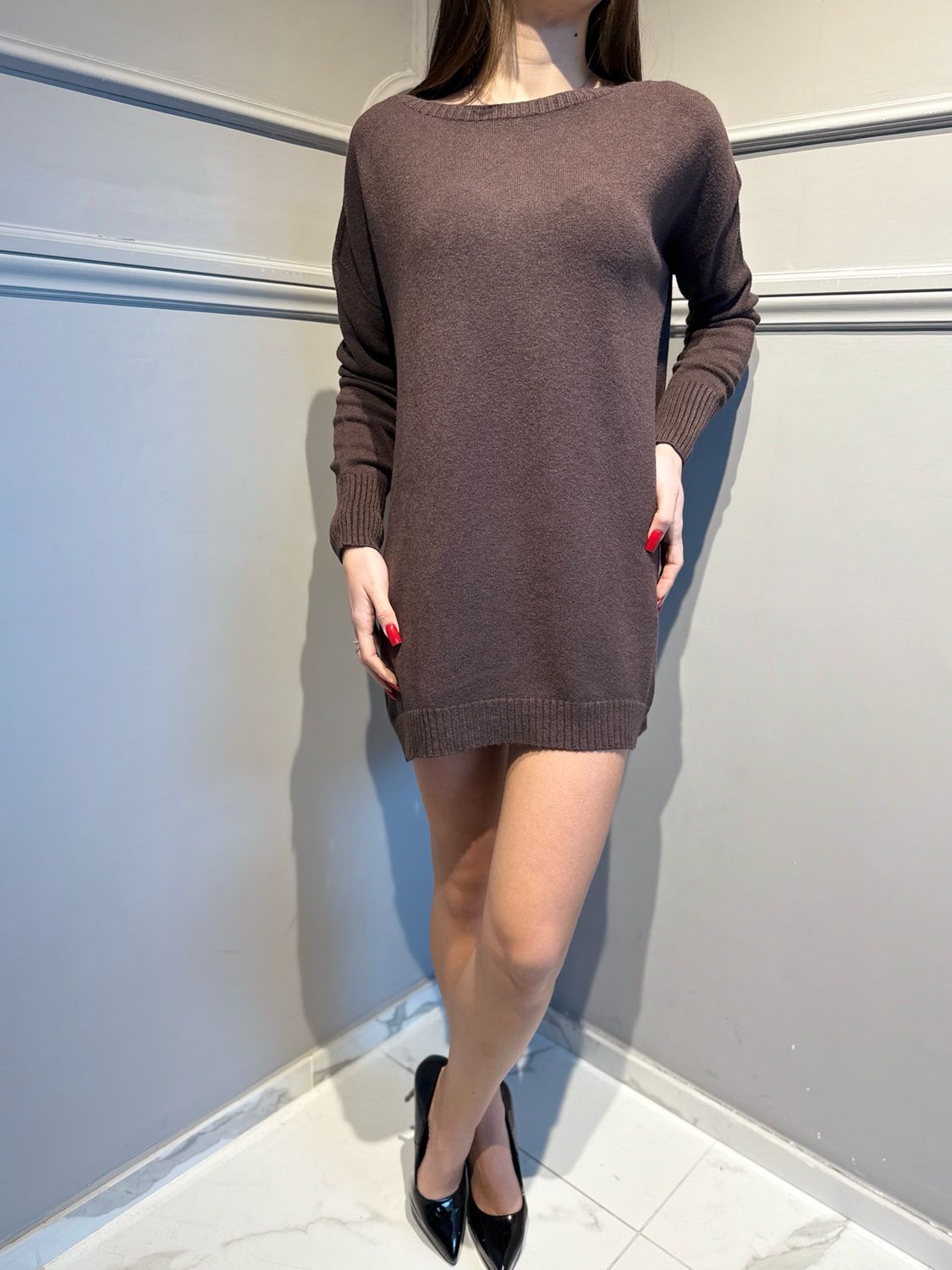 VICOLO - maxi maglia in viscosa 77337F MORO