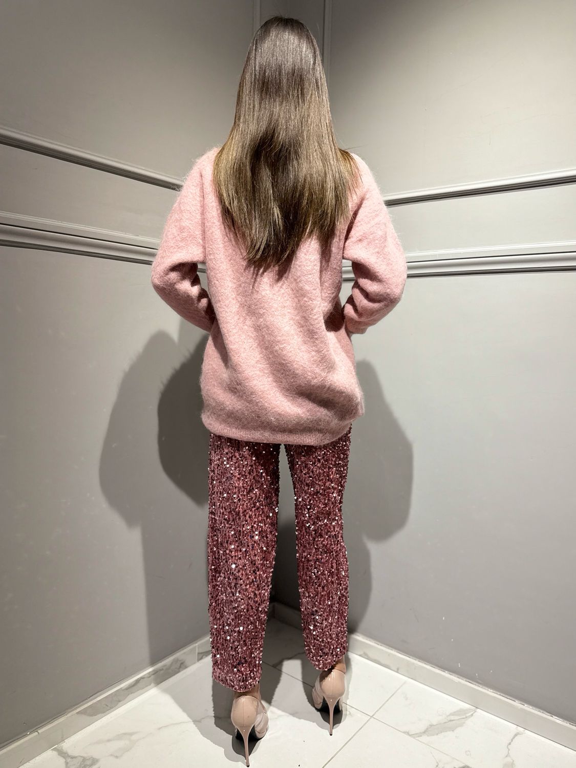 VICOLO - maxi maglia a V in alpaca rosa