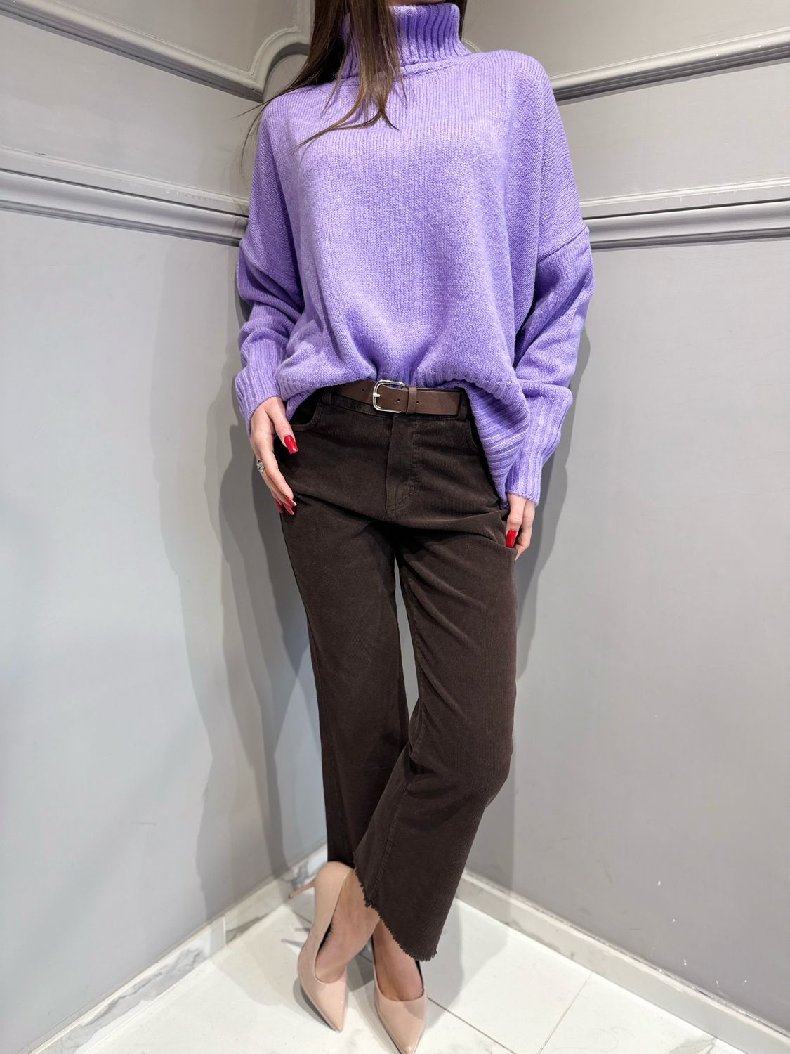 MOTEL - pantalone in velluto elasticizzato a trombetta sfrangiata sotto PA3810I25PR Moro