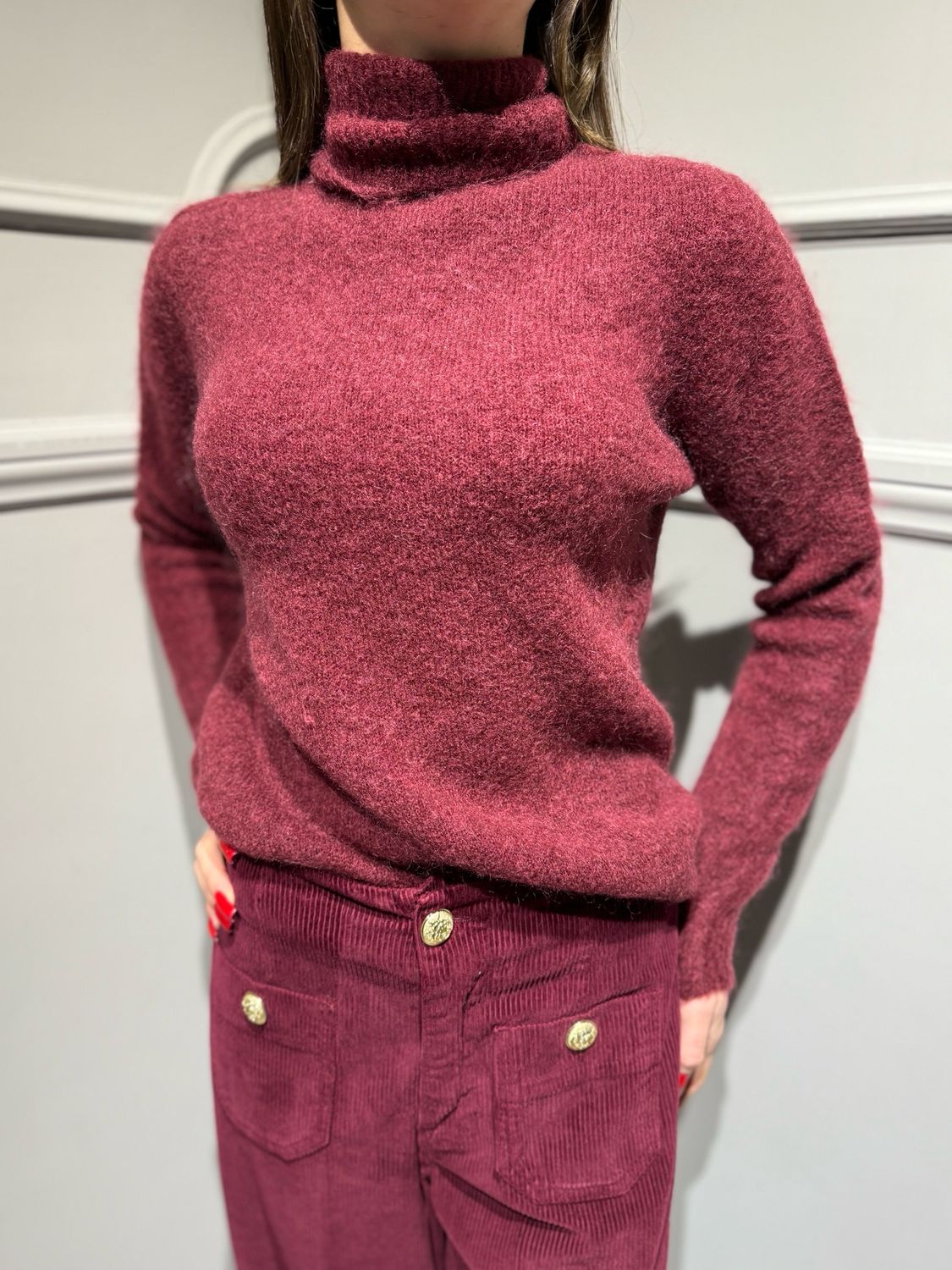 TENSIONE IN - maglia in mohair a dolcevita bordeaux