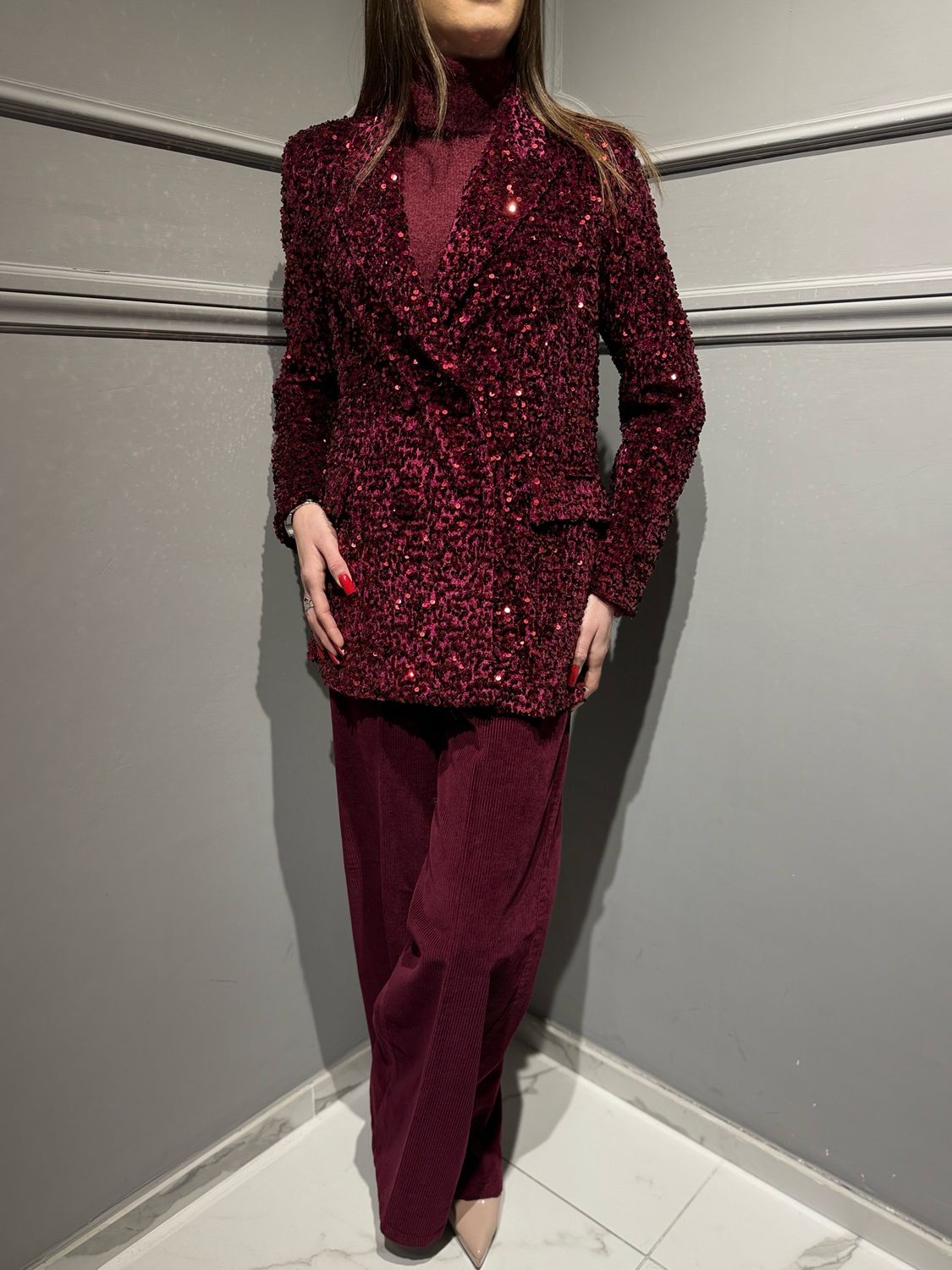 TENSIONE IN - giacca in paillettes doppiopetto bordeaux