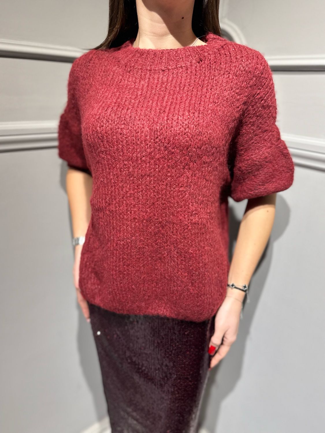 VICOLO - maglia a girocollo manica corta bordeaux