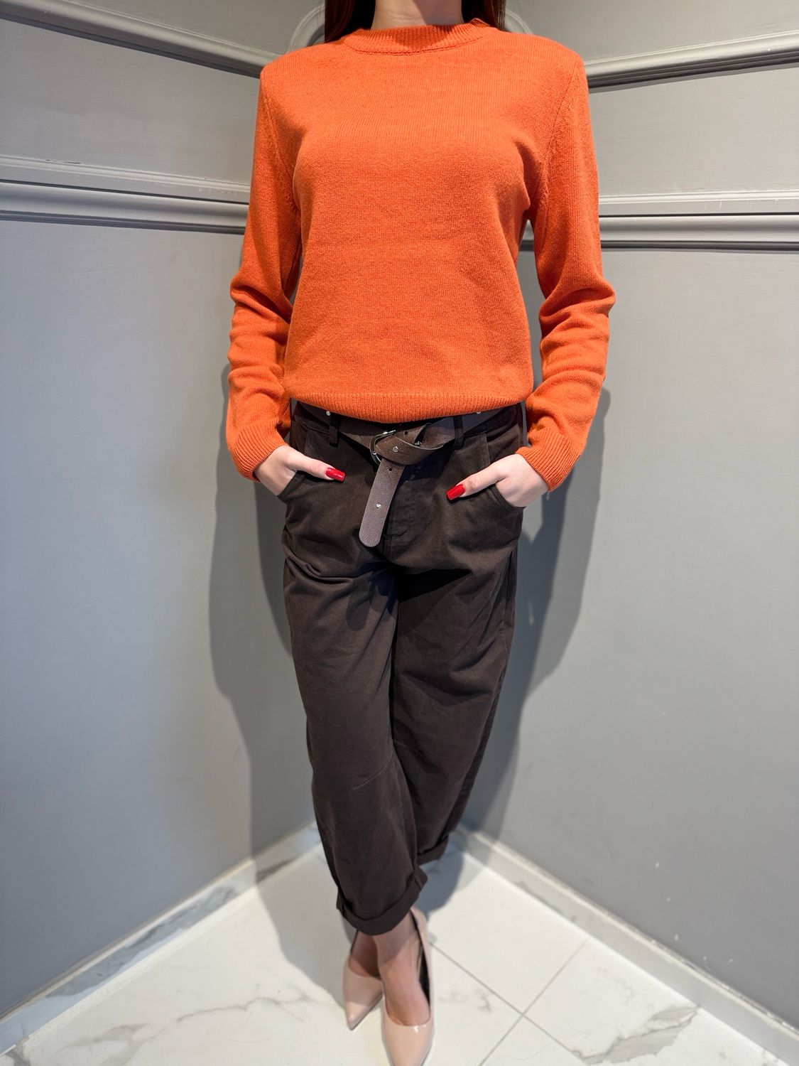 MOTEL - pantalone in fustagno elasticizzato a ovetto PA5047/I25PR moro