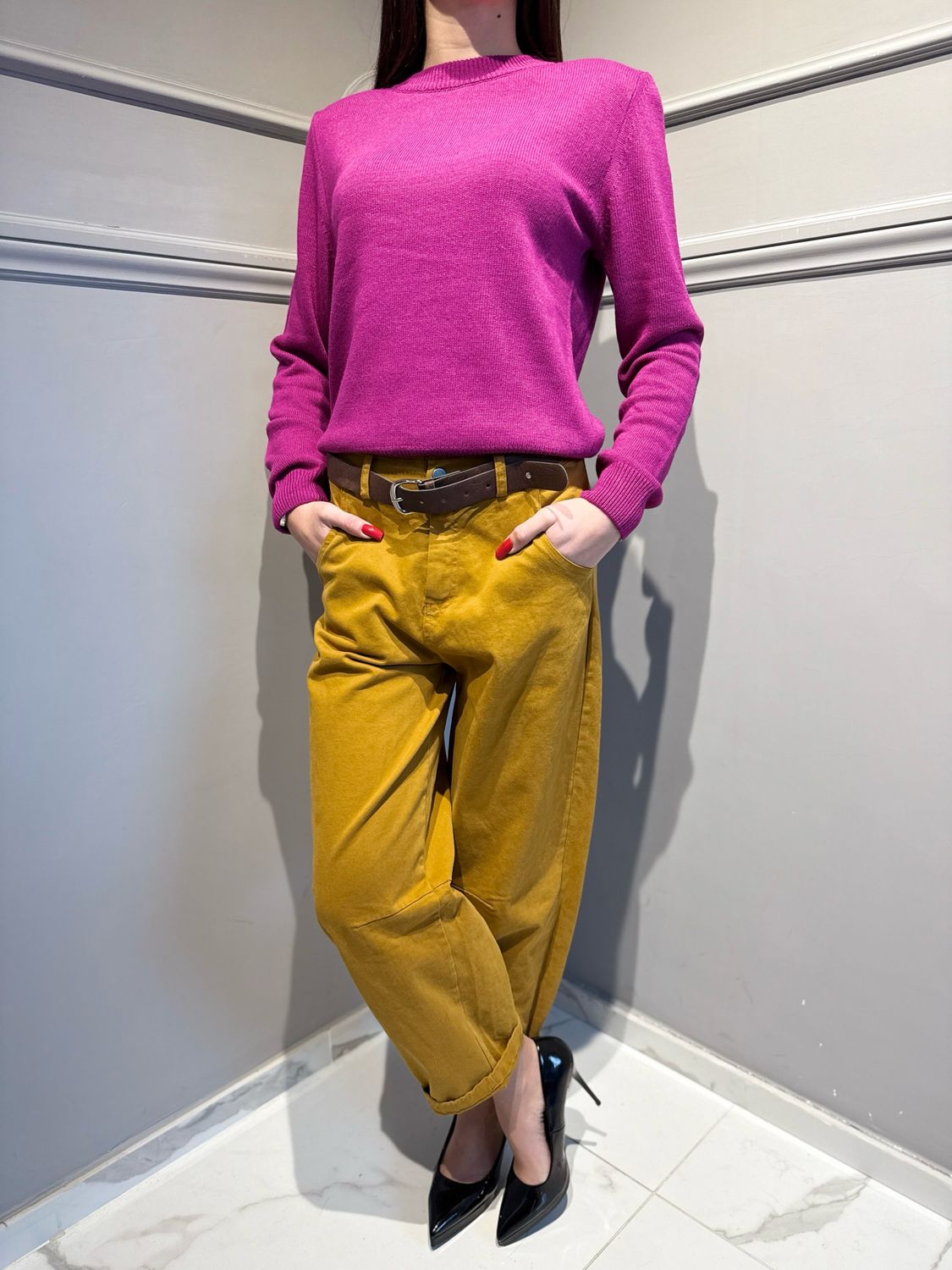 MOTEL - pantalone in fustagno elasticizzato a ovetto PA5047/I25PR ocra