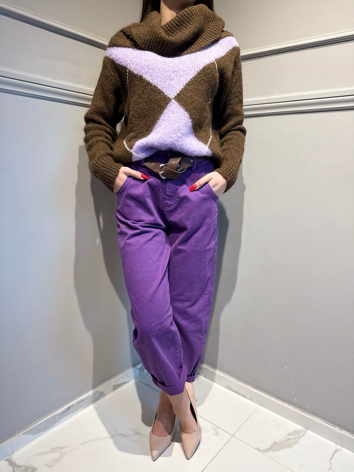 MOTEL - pantalone a ovetto elasticizzato in fustagno PA5047/125PR viola