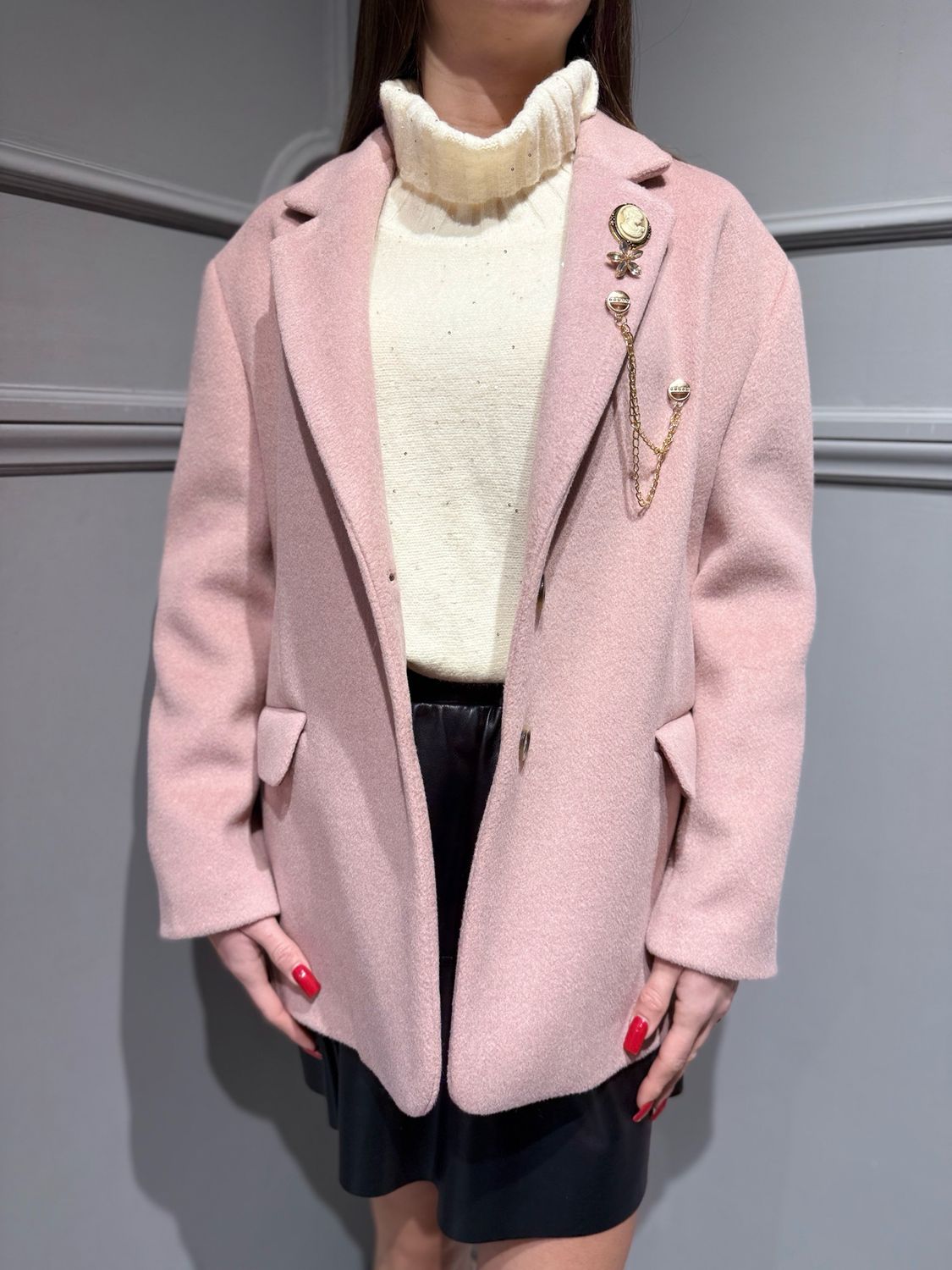 VICOLO - giacca cappotto over un petto con spille TF2012 - rosa