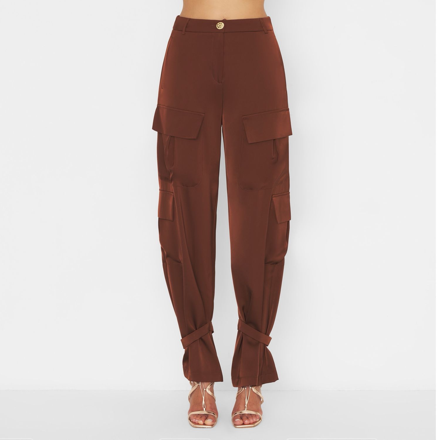 SILENCE LIMITED - pantalone in raso cargo marrone