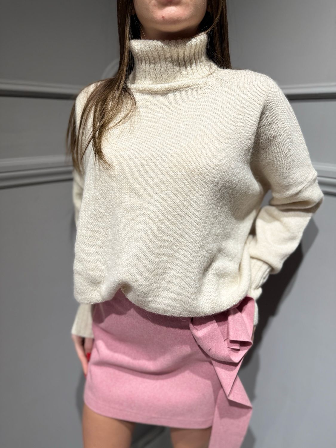 TENSIONE IN - maglia dolcevita a scaloetta over W5HMJ30A461 panna