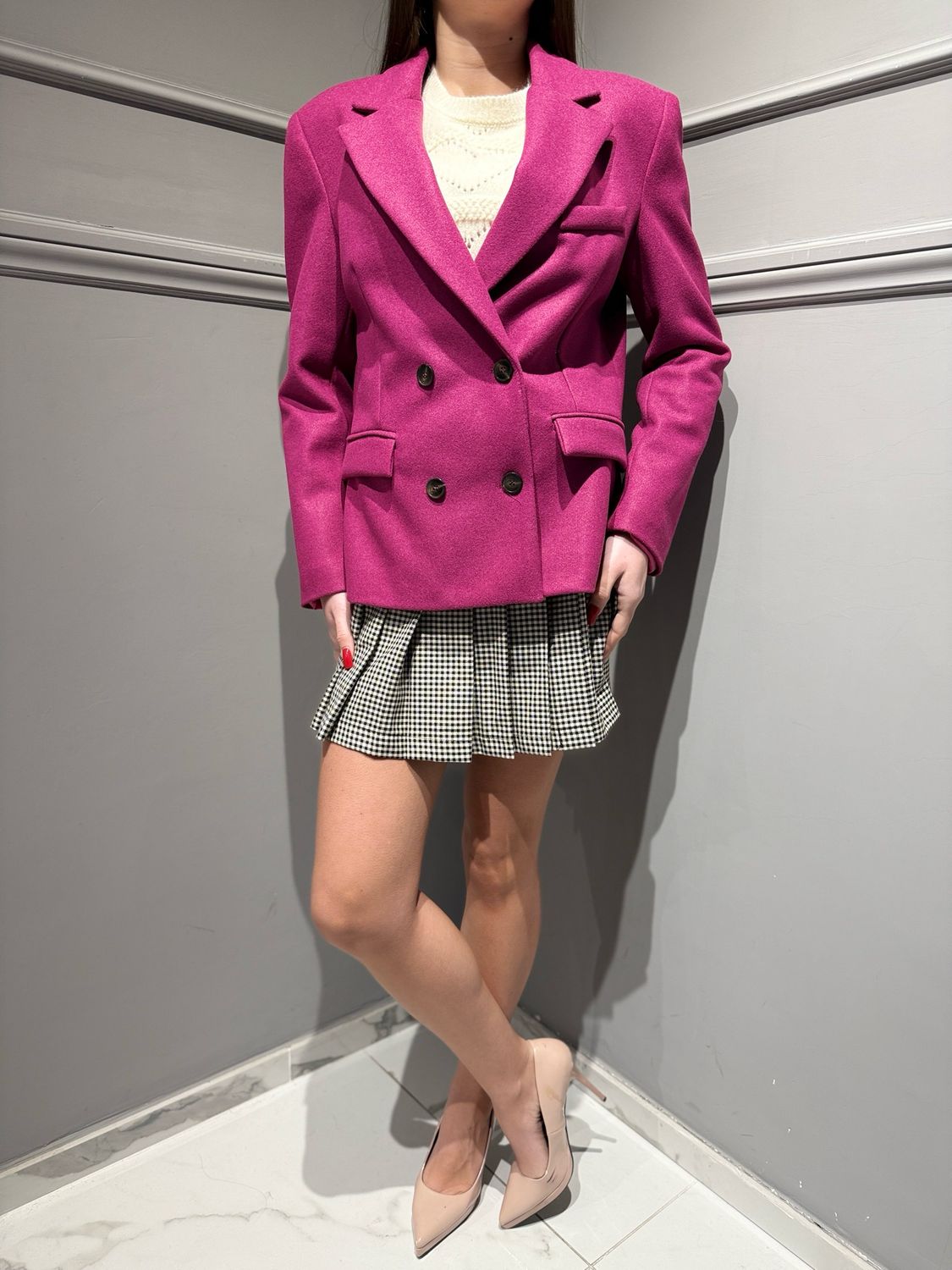 MOTEL - giacca cappotto doppiopetto avvitata 26B1531 fucsia