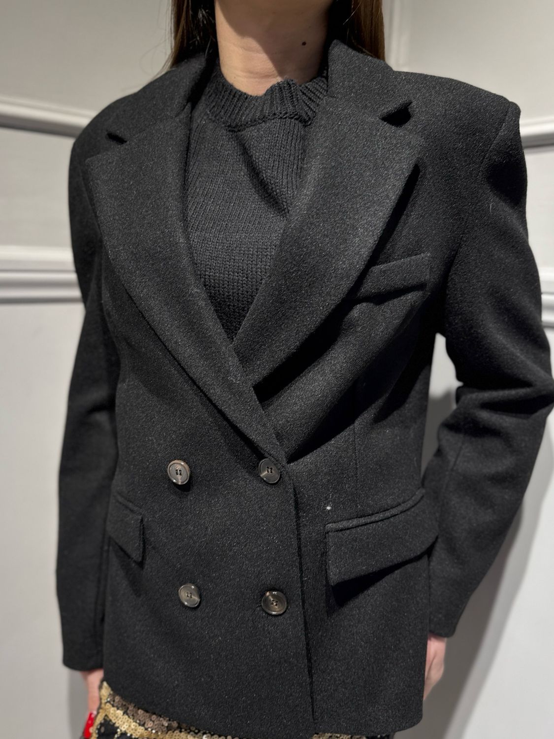 MOTEL - giacca cappotto doppiopetto avvitata 26B1531 nero