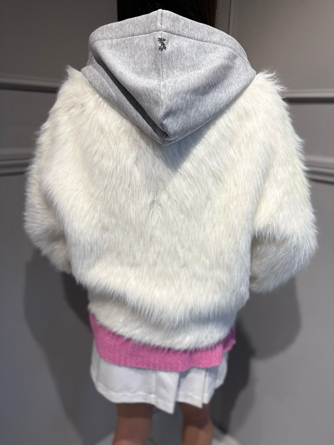 TWINSET ACTITUDE MYFO - giacca in maglia con cappuccio rimovibile 242am3581 bianco/grigio