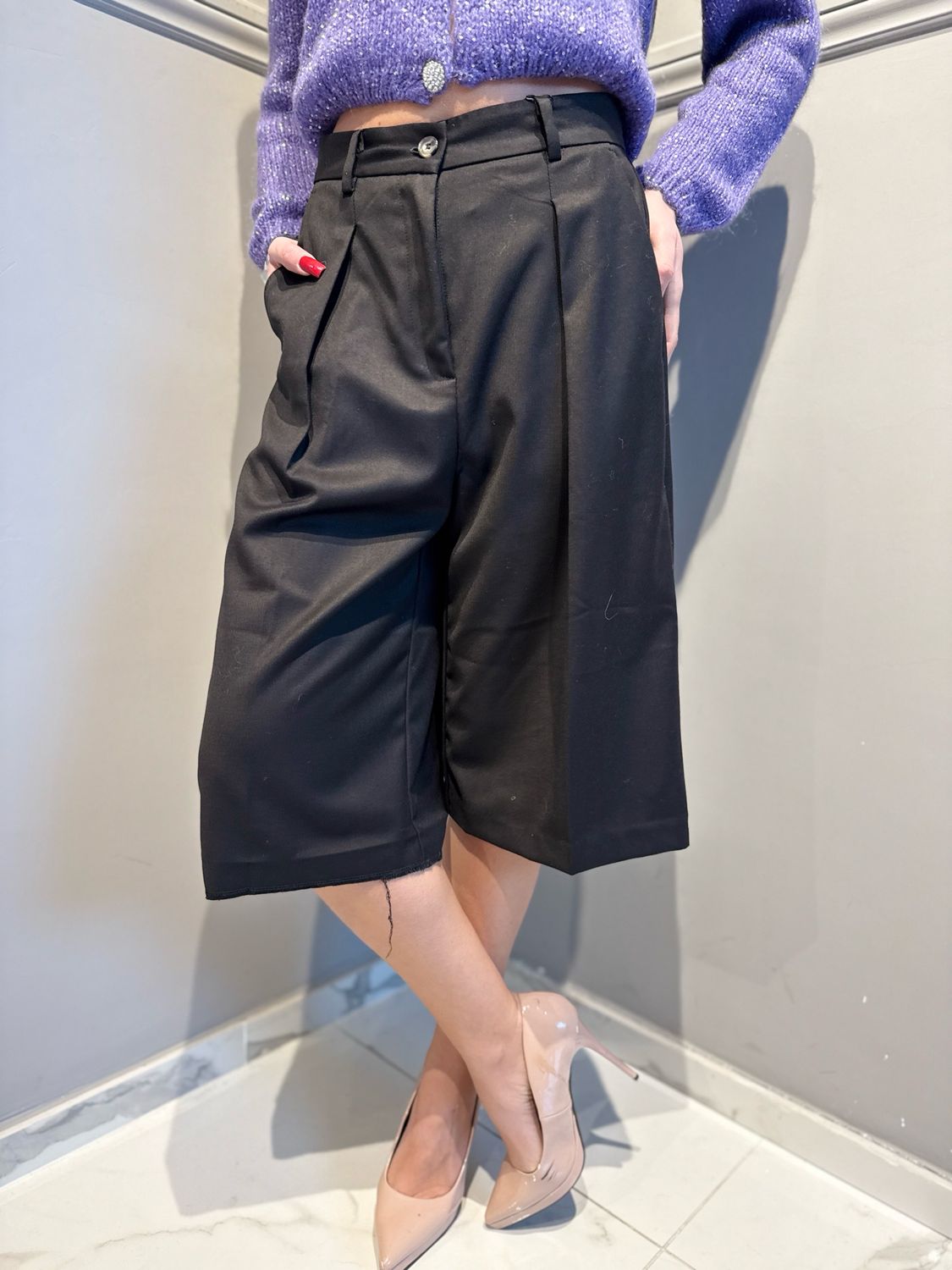 VICOLO - bermuda gessato TS1509 grigio antracite/nero