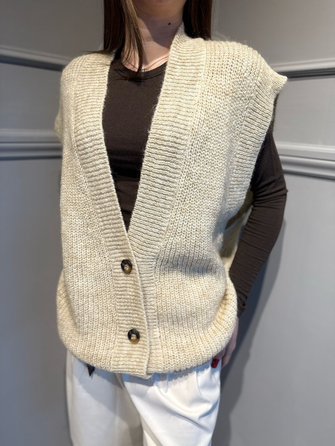 VICOLO - gilet in maglia lungo 55183F cacha