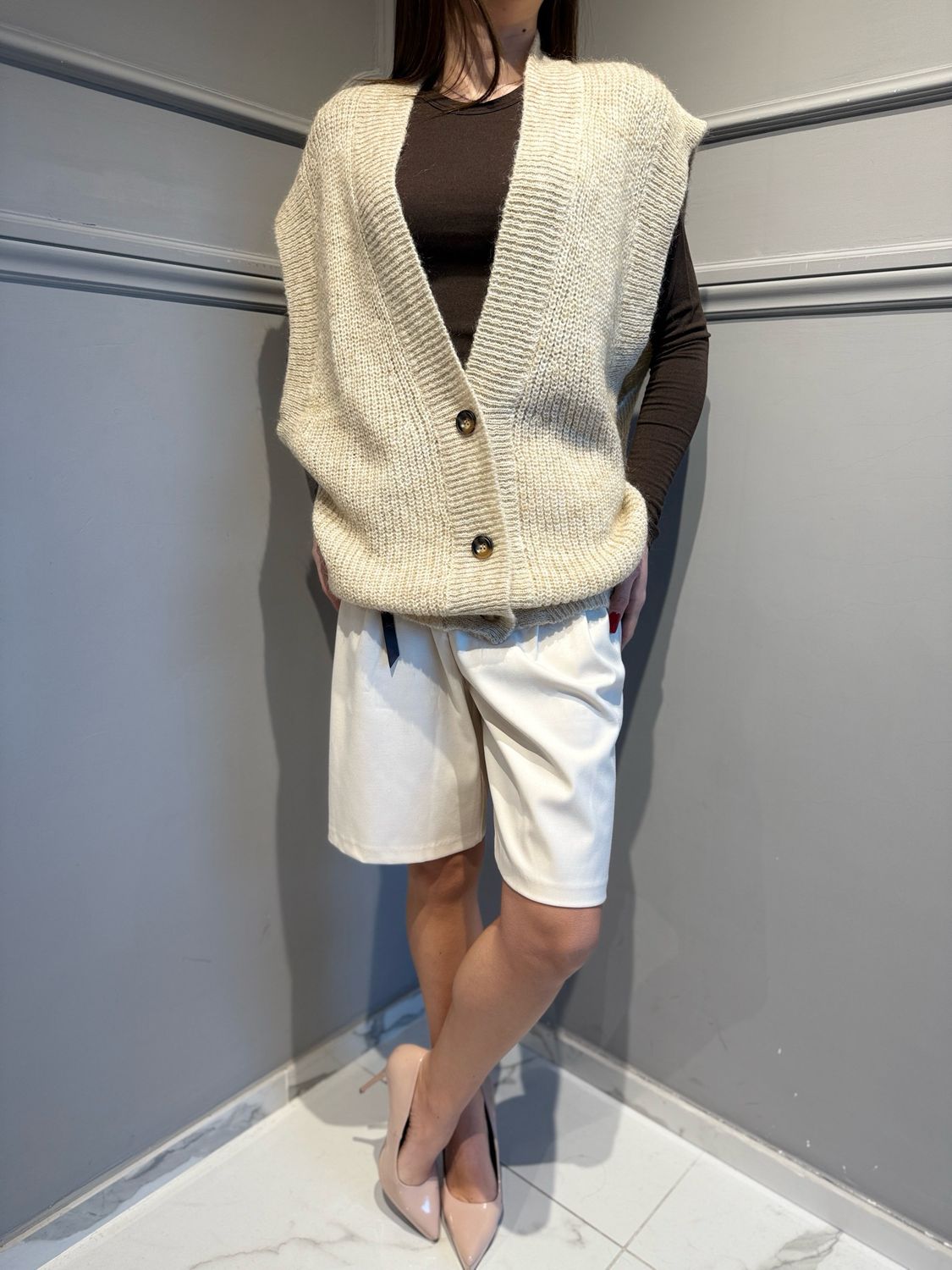 VICOLO - gilet in maglia lungo 55183F cacha