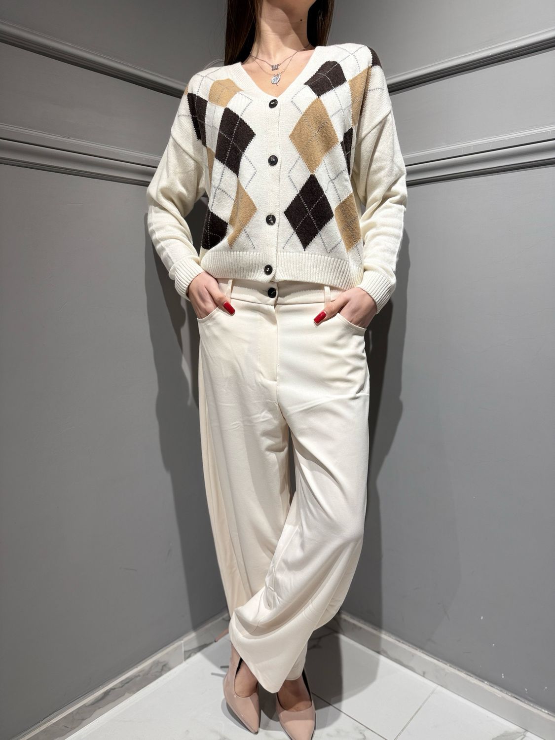 TENSIONE IN - pantalone in flanella Baloon 26p1743 panna